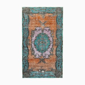 Vintage Turquoise Hand Knotted Wool Overdyed Rug