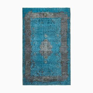 Tapis Vintage Teint Tissu en Laine Bleu