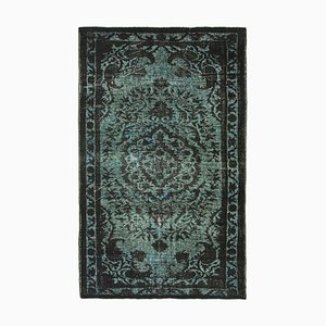 Vintage Black Hand Knotted Wool Overdyed Rug
