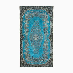 Blue Vintage Hand Knotted Wool Over-dyed Rug
