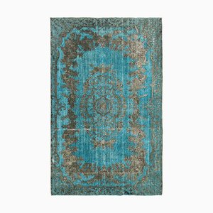 Turquoise Anatolian Hand Knotted Wool Overdyed Rug