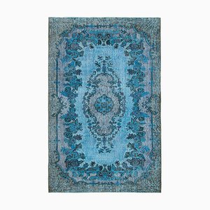 Tapis Oriental Reteint Sculpté Bleu Bleuté Tissé à la Main