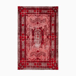 Vintage Red Hand Knotted Wool Overdyed Rug