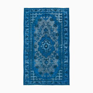 Vintage Blue Hand Knotted Wool Overdyed Rug