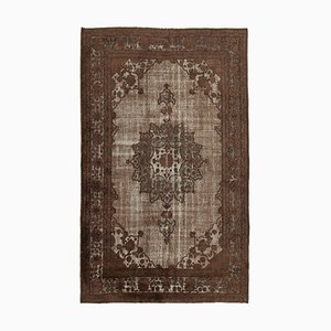 Brown Antique Handwoven Carved Overdyed Carpet