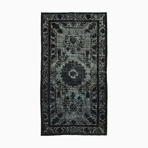 Handgemachter Türkischer Überfärbter Schwarzer Teppich aus Wolle