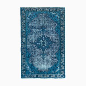 Vintage Turquoise Hand Knotted Wool Overdyed Rug