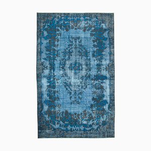 Vintage Blue Hand Knotted Wool Overdyed Rug