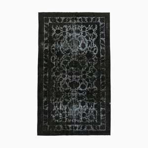 Schwarzer Dekorativer Handgeknüpfter Überfärbter Teppich aus Wolle