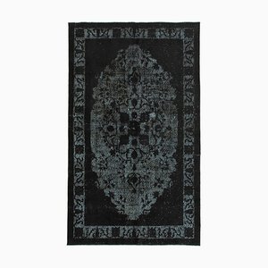 Black Antique Handwoven Carved Overdyed Rug