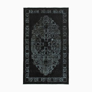 Schwarz Antiker handgewebter Teppich aus geschnitztem Stoff