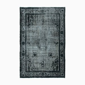 Handgemachter Türkischer Überfärbter Schwarzer Teppich aus Wolle