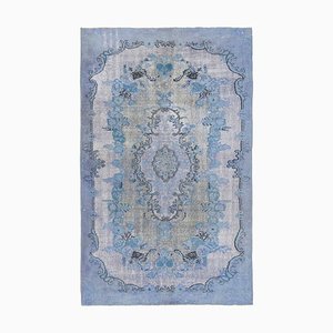 Blue Antique Handwoven Carved Overdyed Carpet