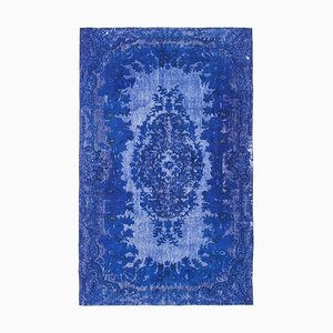 Blue Anatolian Hand Knotted Wool Overdyed Rug