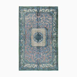 Vintage Blue Hand Knotted Wool Overdyed Carpet