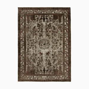 Vintage Brown Handwoven Carved Overdyed Rug