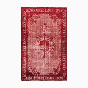Roter Überfärbter Vintage Handknotted Teppich