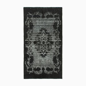 Schwarzer Dekorativer Handgeknüpfter Überfärbter Teppich aus Wolle