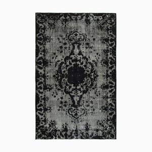 Vintage Black Hand Knotted Wool Overdyed Rug