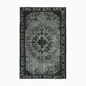 Black Antique Handwoven Carved Overdyed Rug
