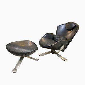 Fauteuil en Cuir Noir par Matteo Grassi, 1990s