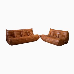 Dubai Togo 2-Sitzer & 3-Sitzer Sofa Set aus Kiefernholz von Michel Ducaroy für Ligne Roset, 1970er, 2er Set
