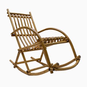 Rocking Chair Vintage en Rotin et Bambou, 1970s
