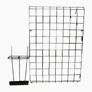 Mid-century String Coat Rack With Black Wire Frame & Umbrella Stand, Set of 2