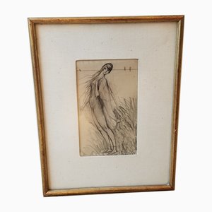 Eugene Jean Sulpis, Frau am Strand, Zeichnung