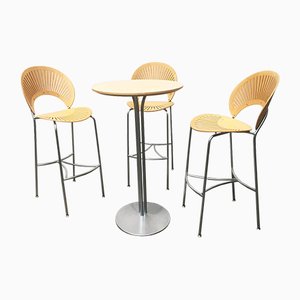 Danish Trinidad Barstools and Table by Nanna Ditzel for Fredericia, 1990s, Set of 4