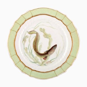 Royal Copenhagen Fish Plate with Green Edge, Gold Decoration and Fish Motif