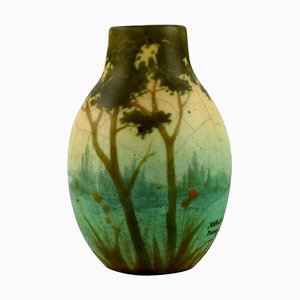 Vase en Céramique avec Paysage de Rivière par Amalric Walter pour Nancy