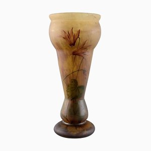 Daum Freres, Nancy, Vase in Mouth Blown Art Glass with Flowers