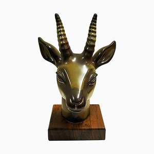 Vintage Stoneware Deer Head by Gunnar Nylund for Rörstrand, Sweden, 1940s