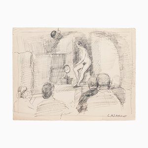 Lápiz sobre papel de Raymond Cazanove, nude, original, siglo XX