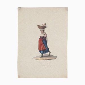 Michela De Vito, Costume of Cajazzo, Original Gouache, 19th Century