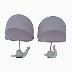 Lámparas de mesa vintage de alabastro con diseño de caracol. Juego de 2