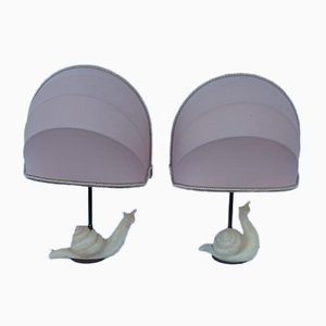 Vintage Alabaster Table Lamps with Snail Design, Set of 2