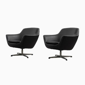 Set of Scandinavian Vintage Black Swivel Chairs, 1970s