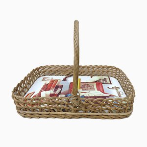 Wicker Decoration Tray with Handle, 1950s