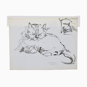 Marie Paulette Lagosse - the Cats - Original Feder auf Papier - 1970er