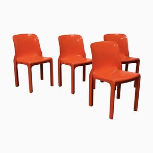 Chaises de Salon Selene Orange par Vico Magistretti pour Artemide, 1970s, Set de 4