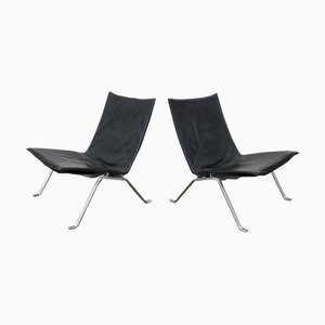 Set of Model PK22 Black Leather Lounge Chairs by Poul Kjærholm for E. Kold Christensen, 1960s
