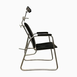 Barber or Dentist Chair in Black Corduroy, 1960s