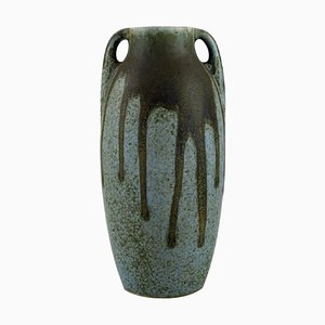 Vase with Handles in Glazed Ceramic, Running Glaze, Denbac, France