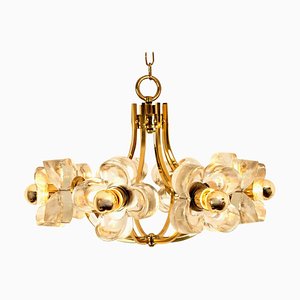 Modern Sische Glass and Brass Chandelier in the Style of Kalmar, 1960s