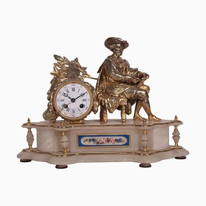 Vintage Gilded Antimony and Alabaster Clock