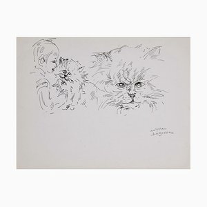 Marie Paulette Lagosse, The Cat and Child, Stylo sur Papier, 1970s