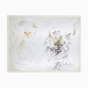 Marie Paulette Lagosse, The Cats, Pen on Paper, 1970s