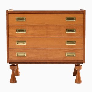 Small Chest of Drawers in Walnut and Brass, France, 1968